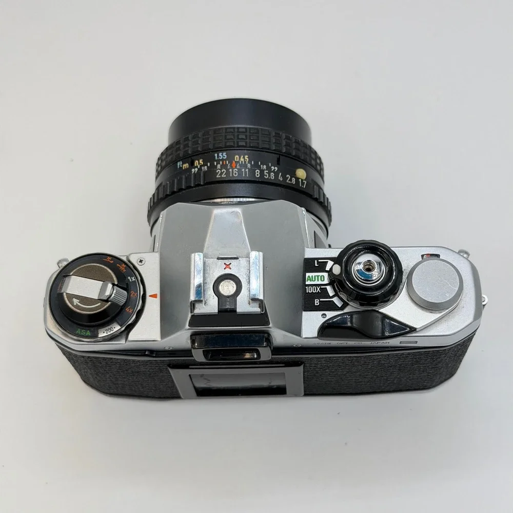 Pentax ME 35mm Film SLR Camera with SMC Pentax-M 50mm f1.7 Lens Silver Black