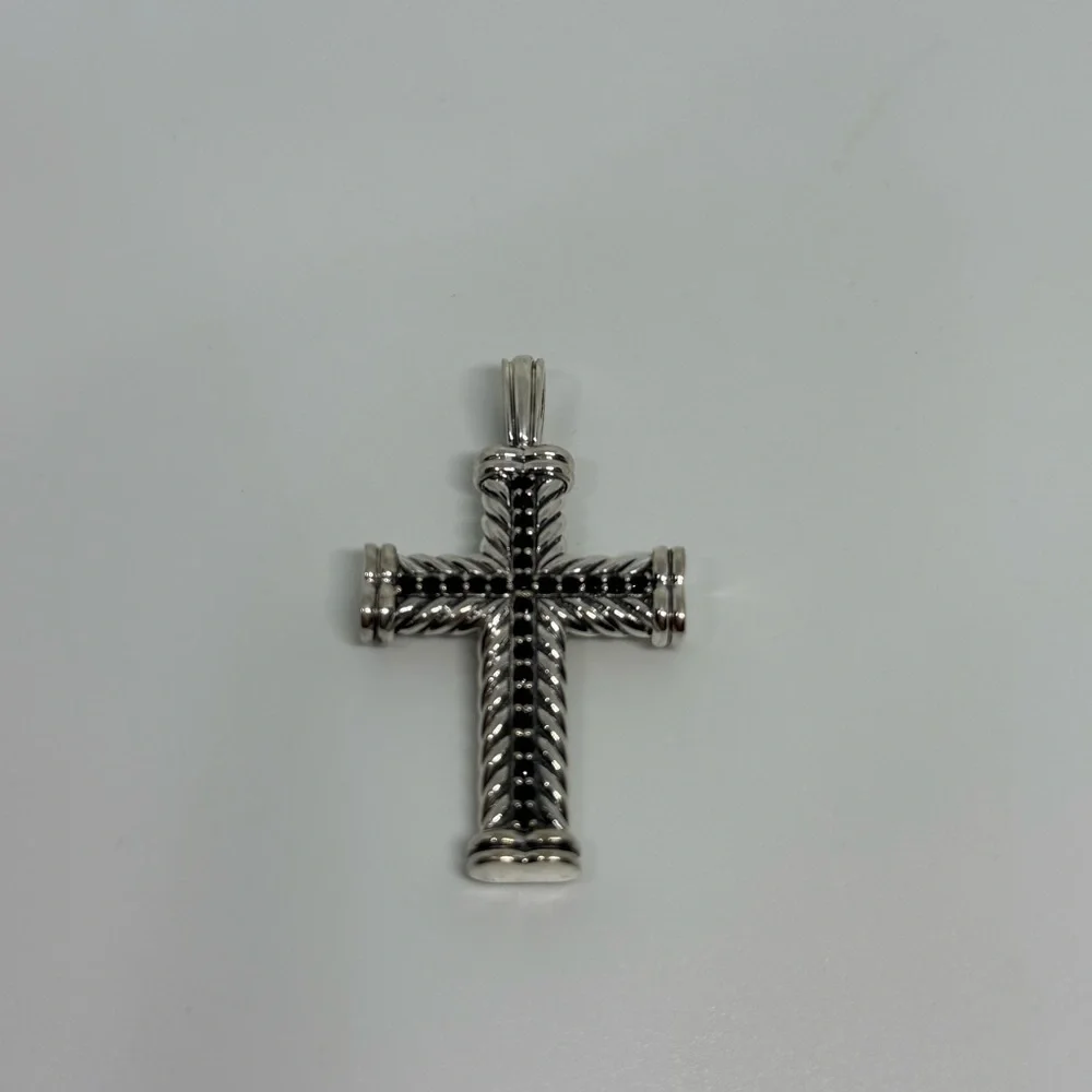 David Yurman Chevron cross pendent with paved black diamonds