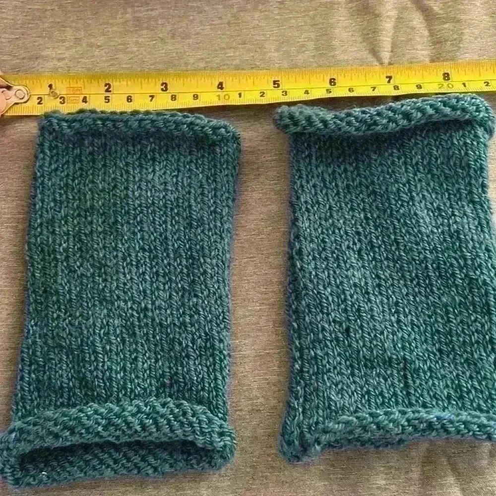 Fingerless Gloves wrist warmers  teal with flowers HandCrafted OSFM