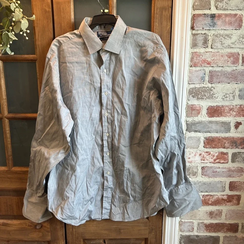 Polo Ralph Lauren Mens‎ Shirt 17.5 Gray Philip Button Down Pinpoint Oxford