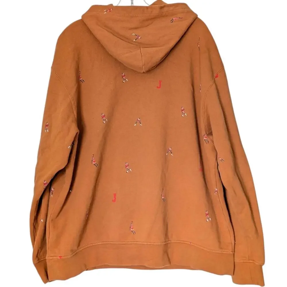 Jordan Hoodie‎ Mens XL Brown Allover Embroidered Jumpman Pullover Sweatshirt