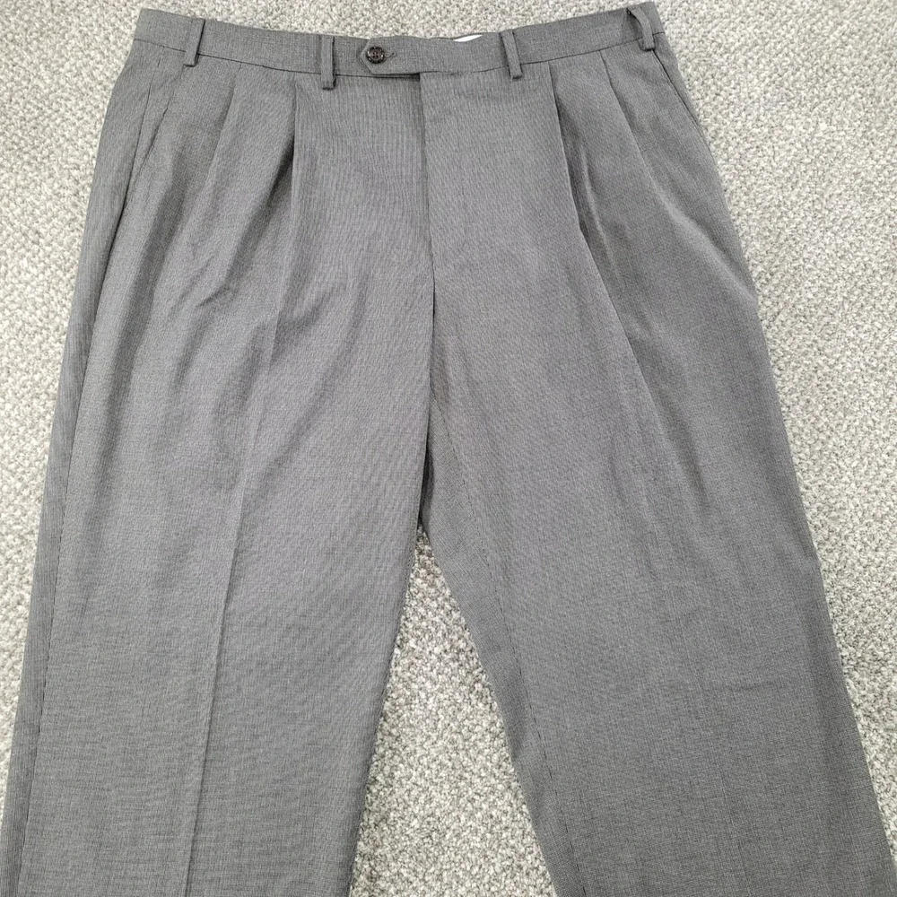 Ralph Lauren Mens 40x32 Grey Pleated Cuffed Dress Pants Stretch Micro Pattern