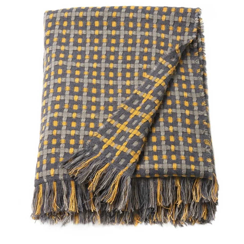 Gray and Yellow Checkered Throw Blanket