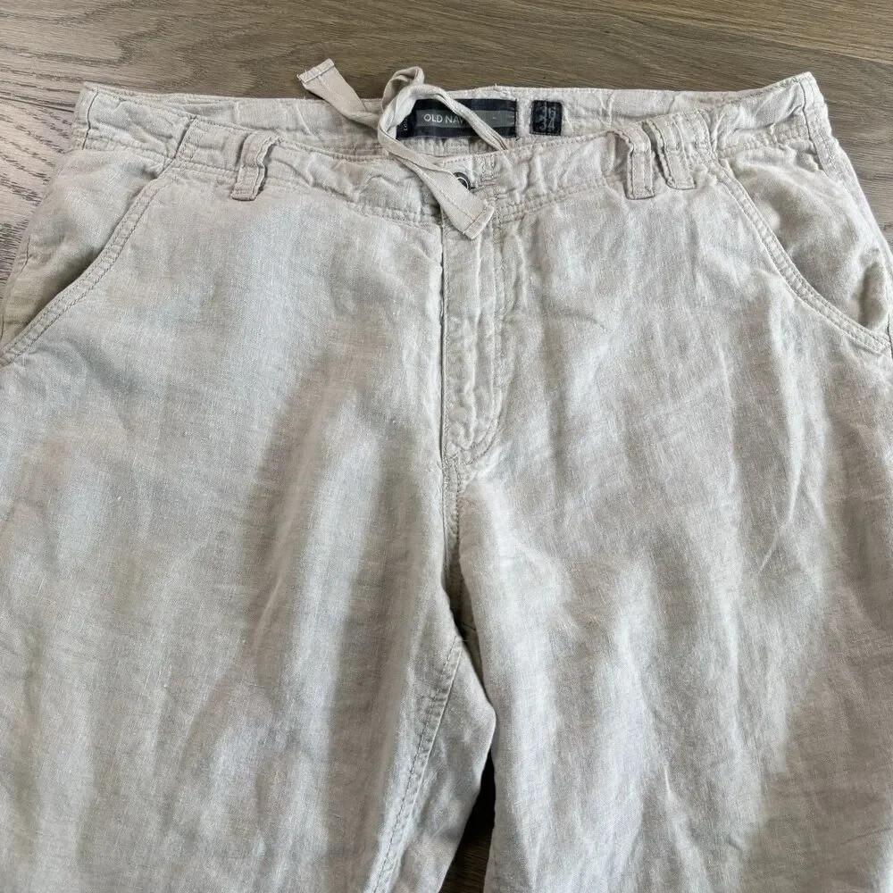 Old Navy Pants Men 36x30 Linen Beige Beach Resort Travel Summer Loose Baggy