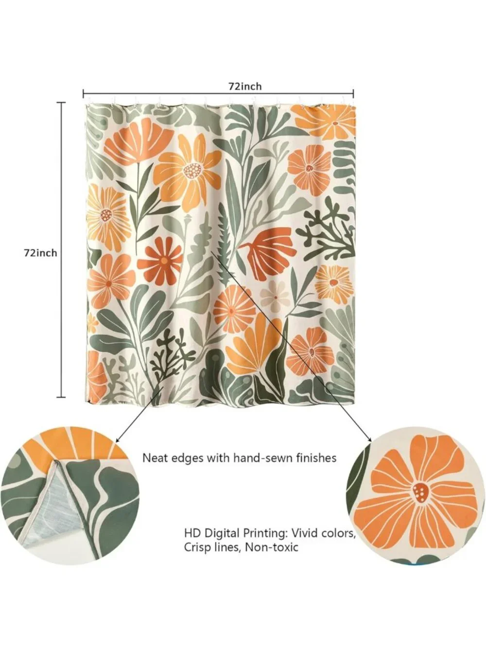 Colorful Floral Faux Linen Shower Curtain - Funky Aesthetic Bathroom Decor