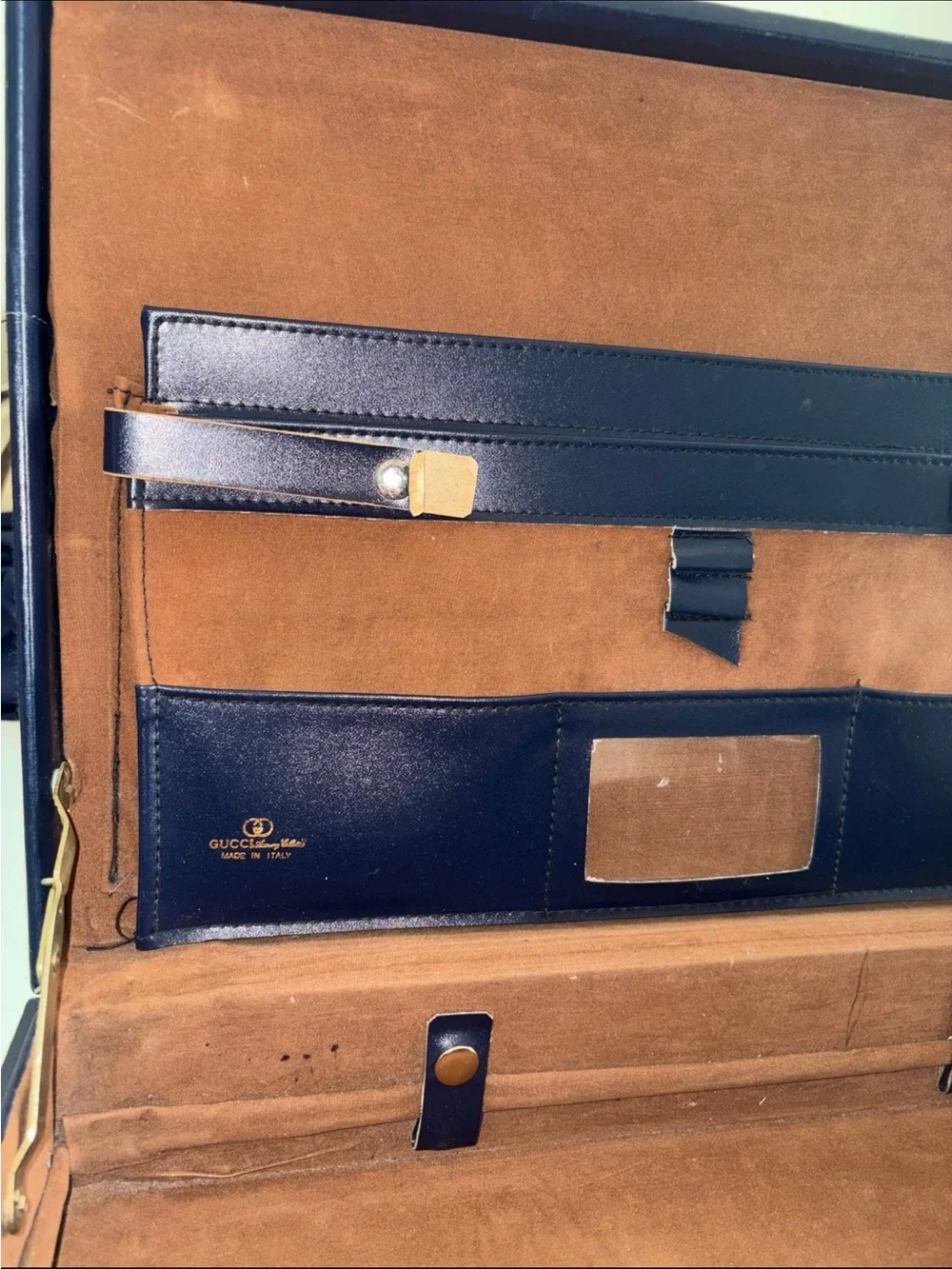 Authentic Gucci Monogram Canvas Top Handle Bag Briefcase in Navy & Beige