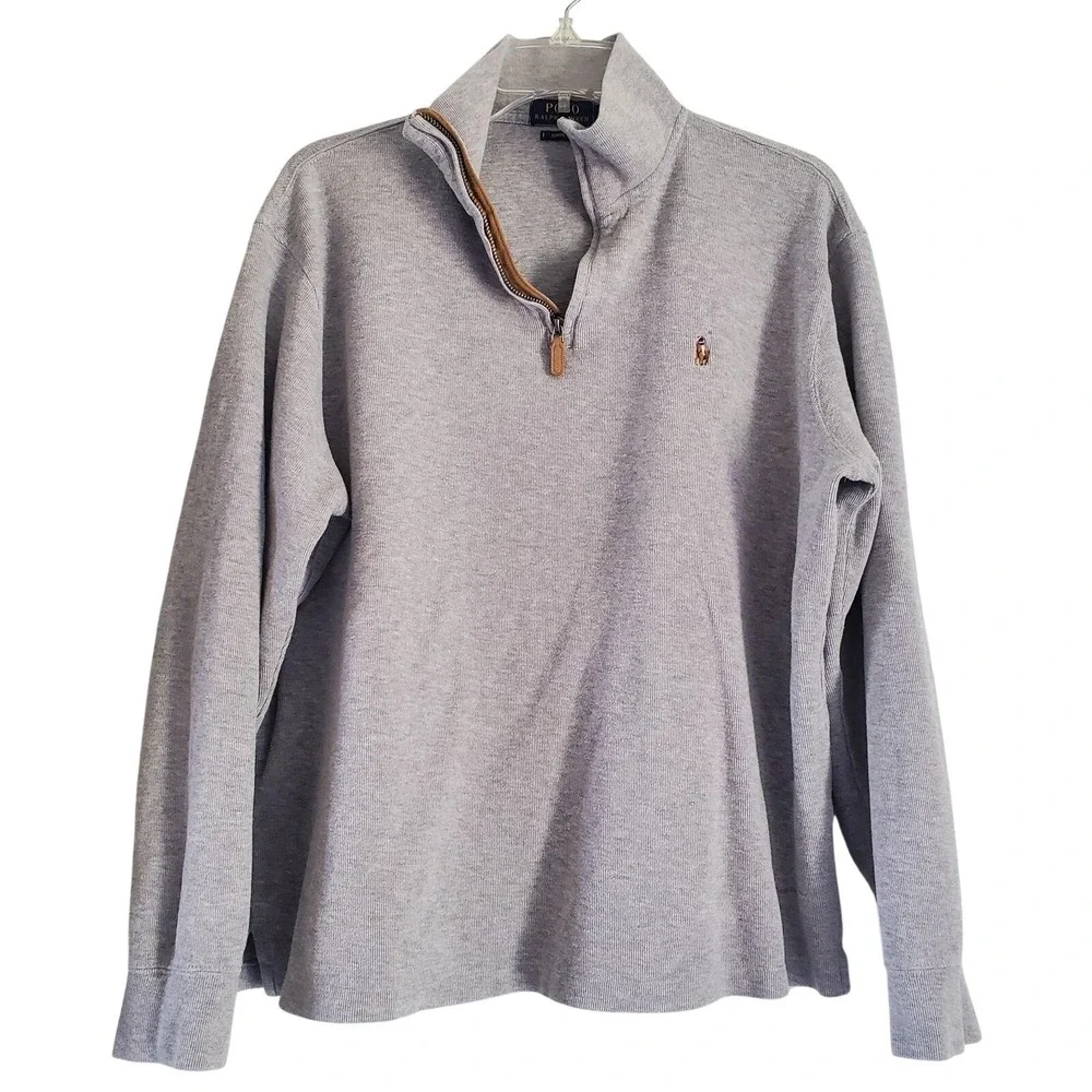 Polo Ralph Lauren Sweater Mens Large Gray Estate‎ Rib 1/4 Zip Cotton Pullover