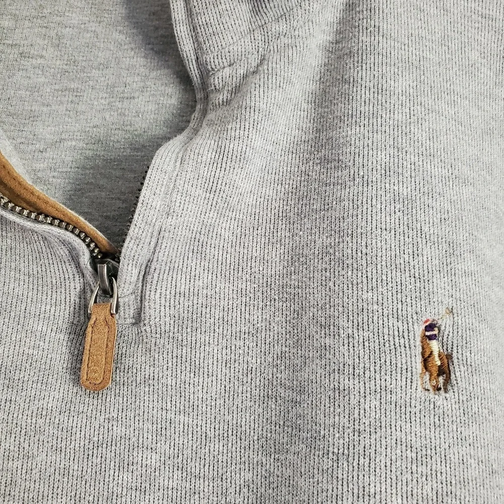 Polo Ralph Lauren Sweater Mens Large Gray Estate‎ Rib 1/4 Zip Cotton Pullover