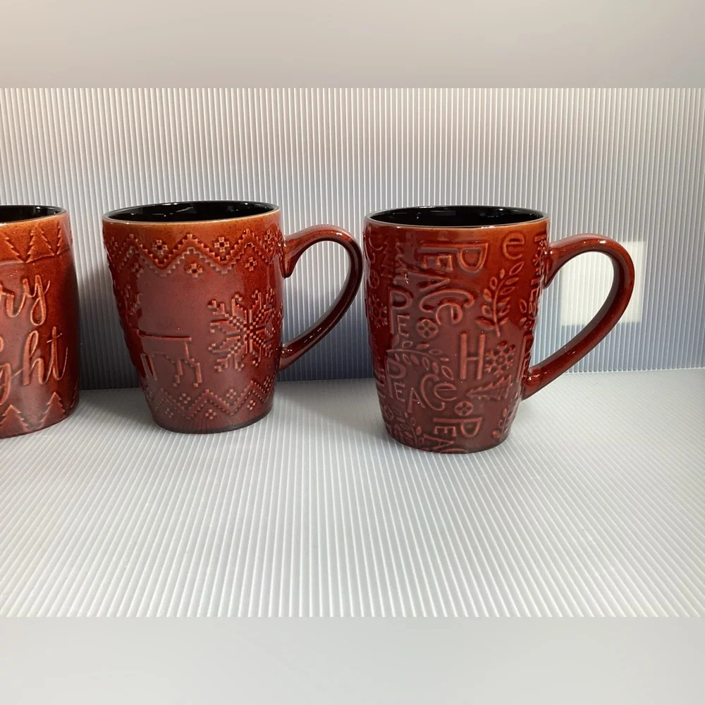 Set of 4 Pfaltzgraff Red Christmas Ceramic Mugs