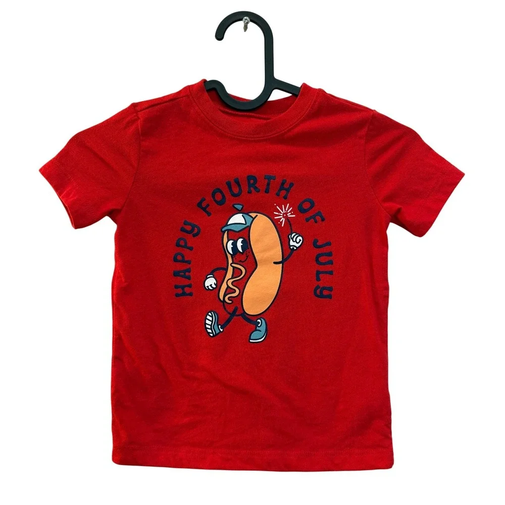 Carter's Graphic Tee Toddler 2T Red Happy Fourth of‎ July Hot Dog GCL104556