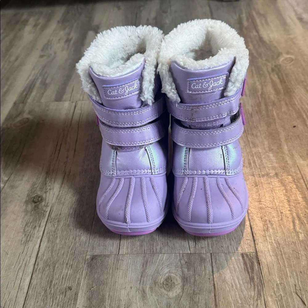 Cat & Jack Lilac Purple Kids Snow Boots with White Faux Fur