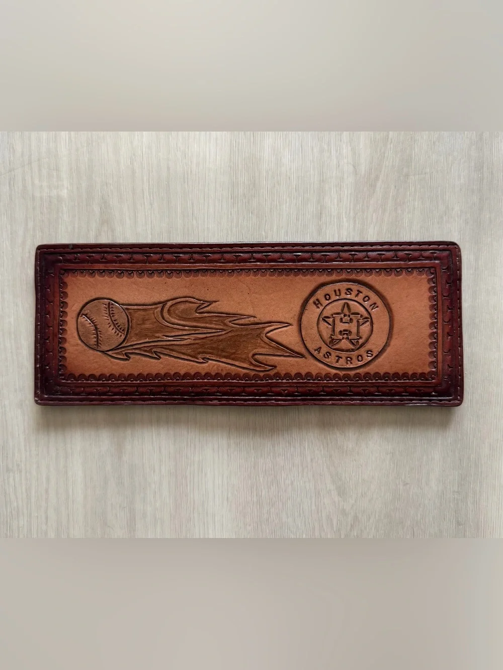 Houston Astros Hand Tooled Leather Bi-Fold Wallet New