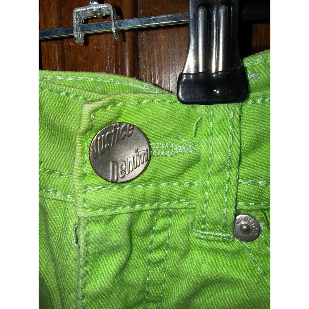 Justice Girls Neon Lime Green Denim Shorts Raw Hem Simply Low Size 7R