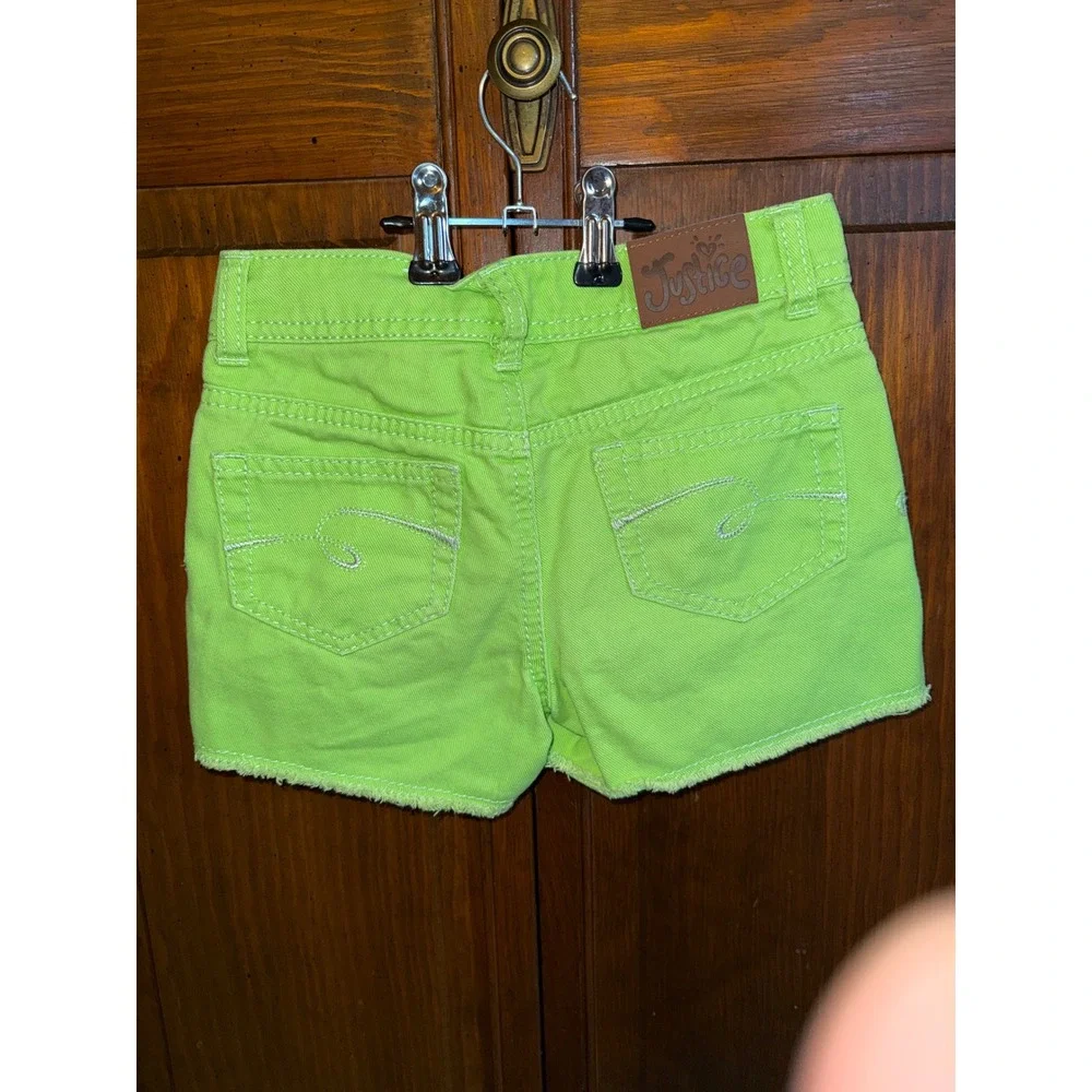 Justice Girls Neon Lime Green Denim Shorts Raw Hem Simply Low Size 7R