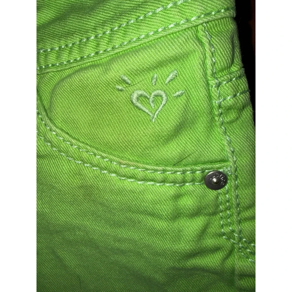 Justice Girls Neon Lime Green Denim Shorts Raw Hem Simply Low Size 7R
