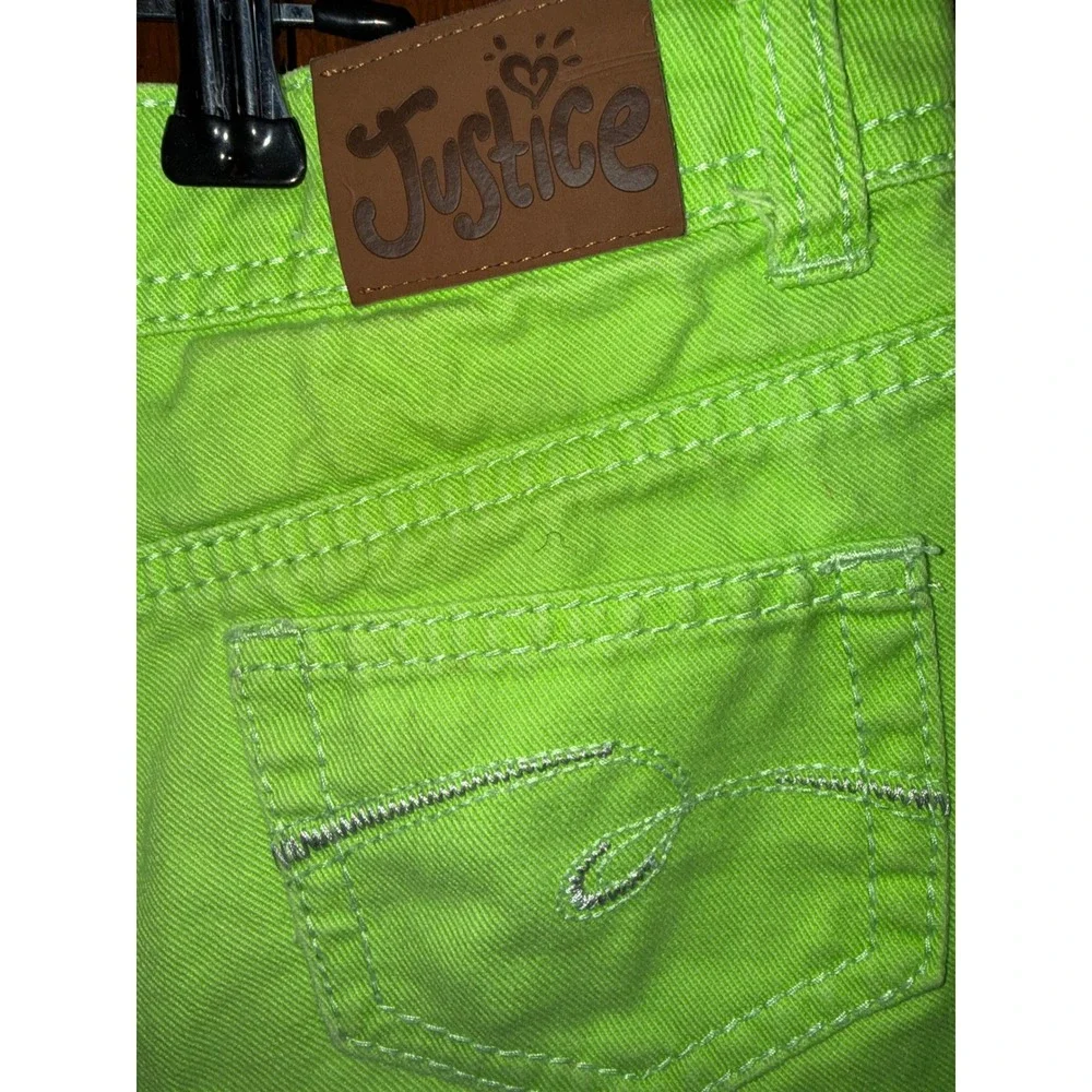 Justice Girls Neon Lime Green Denim Shorts Raw Hem Simply Low Size 7R