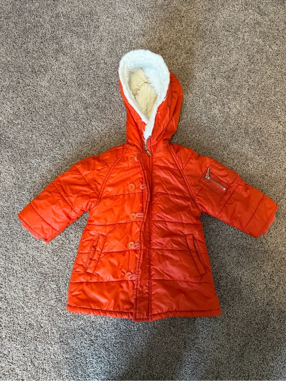 The Children's Place Orange Hooded Sherpa-Lined Puffer Coat