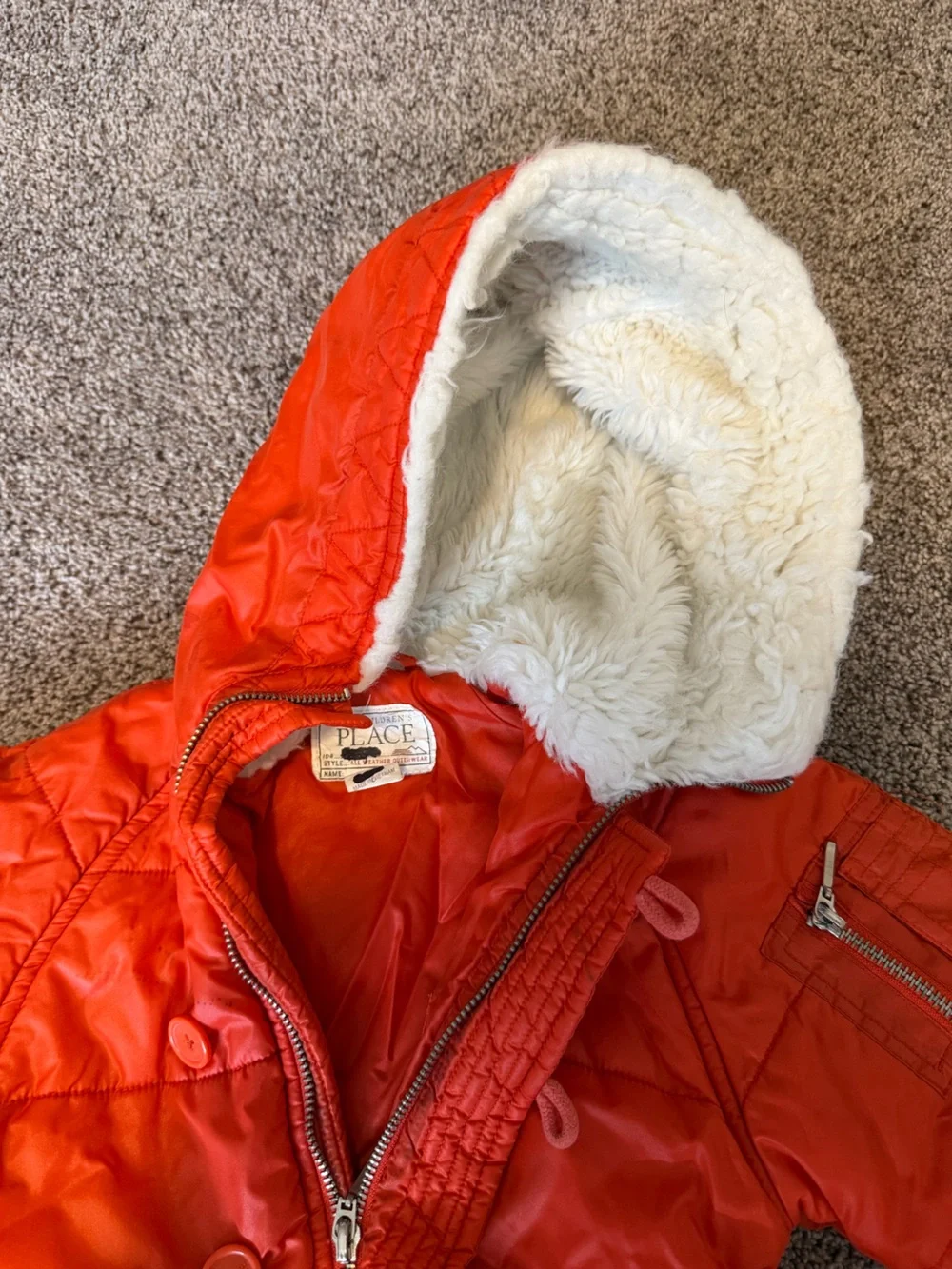 The Children's Place Orange Hooded Sherpa-Lined Puffer Coat