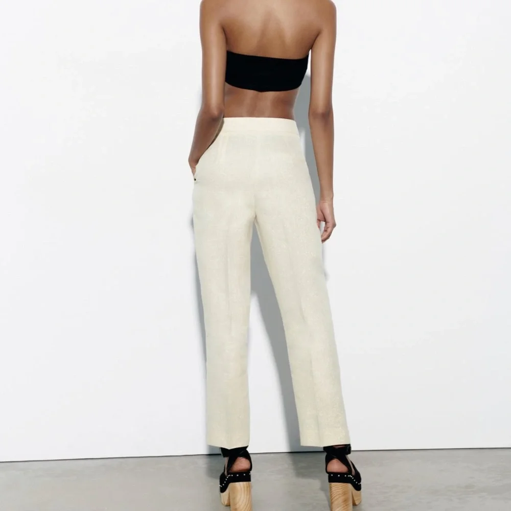 Zara limited edition linen blend metallic linen trousers