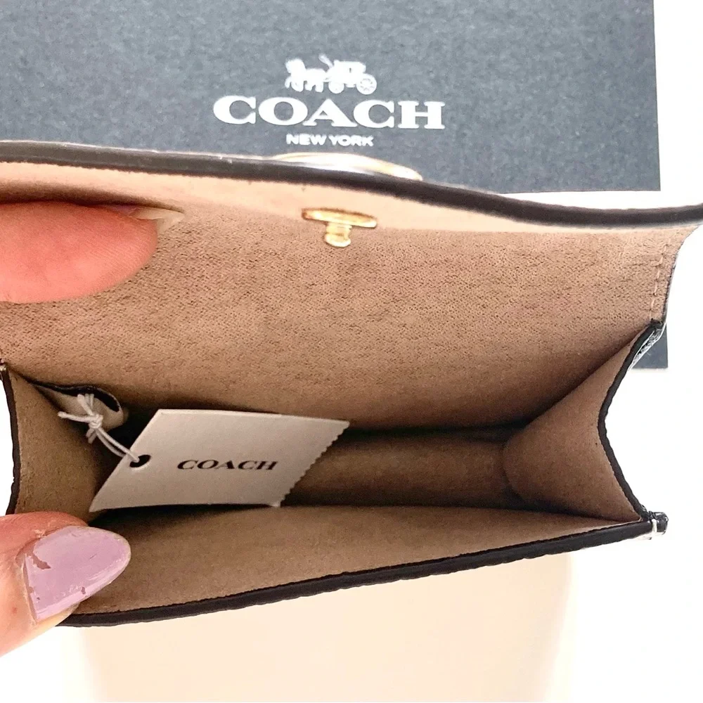 Coach Card Case in Taupe & Chalk Leather Wallet