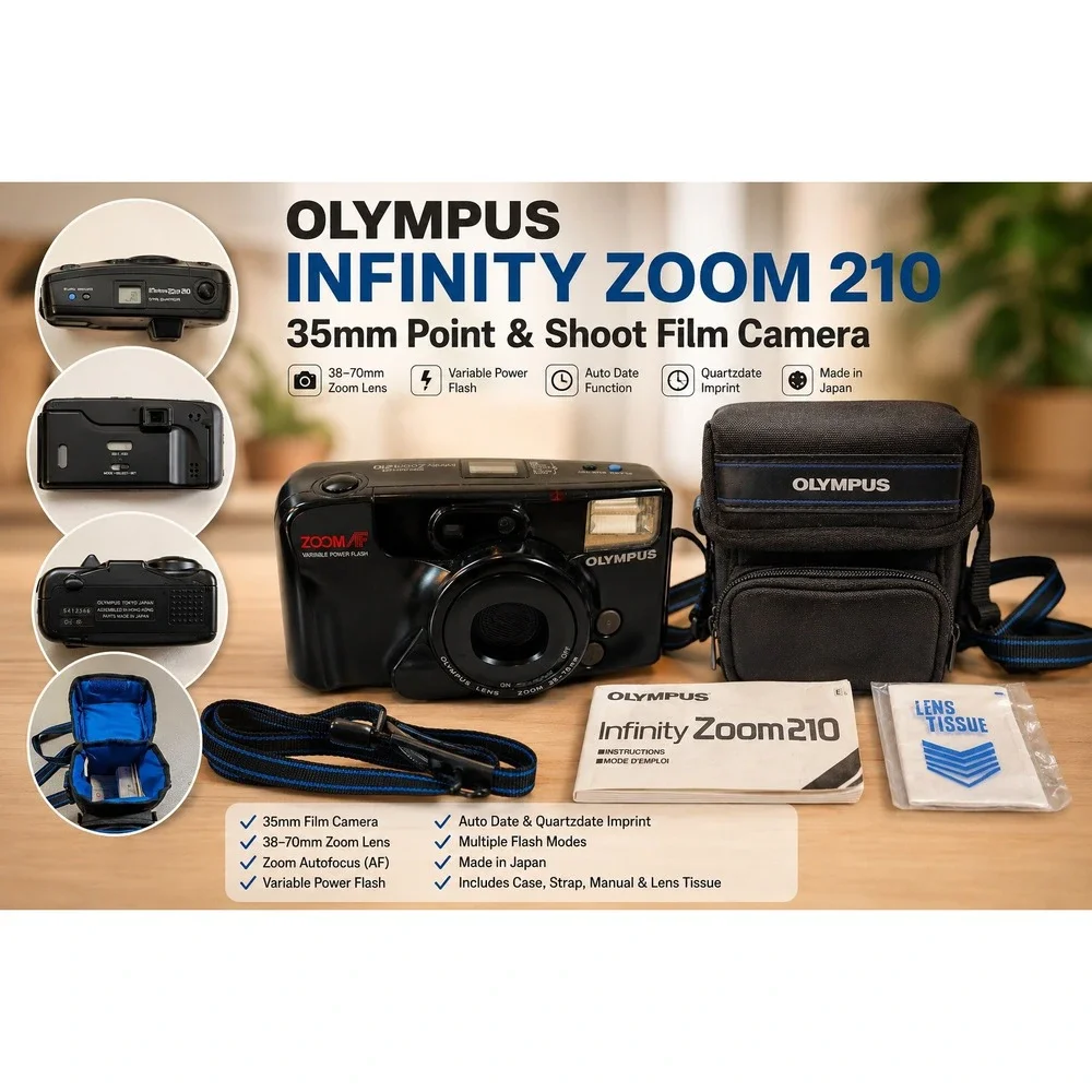 Olympus Infinity Zoom 210 Quartzdate 35mm Film Camera 38-76mm Lens Black AF