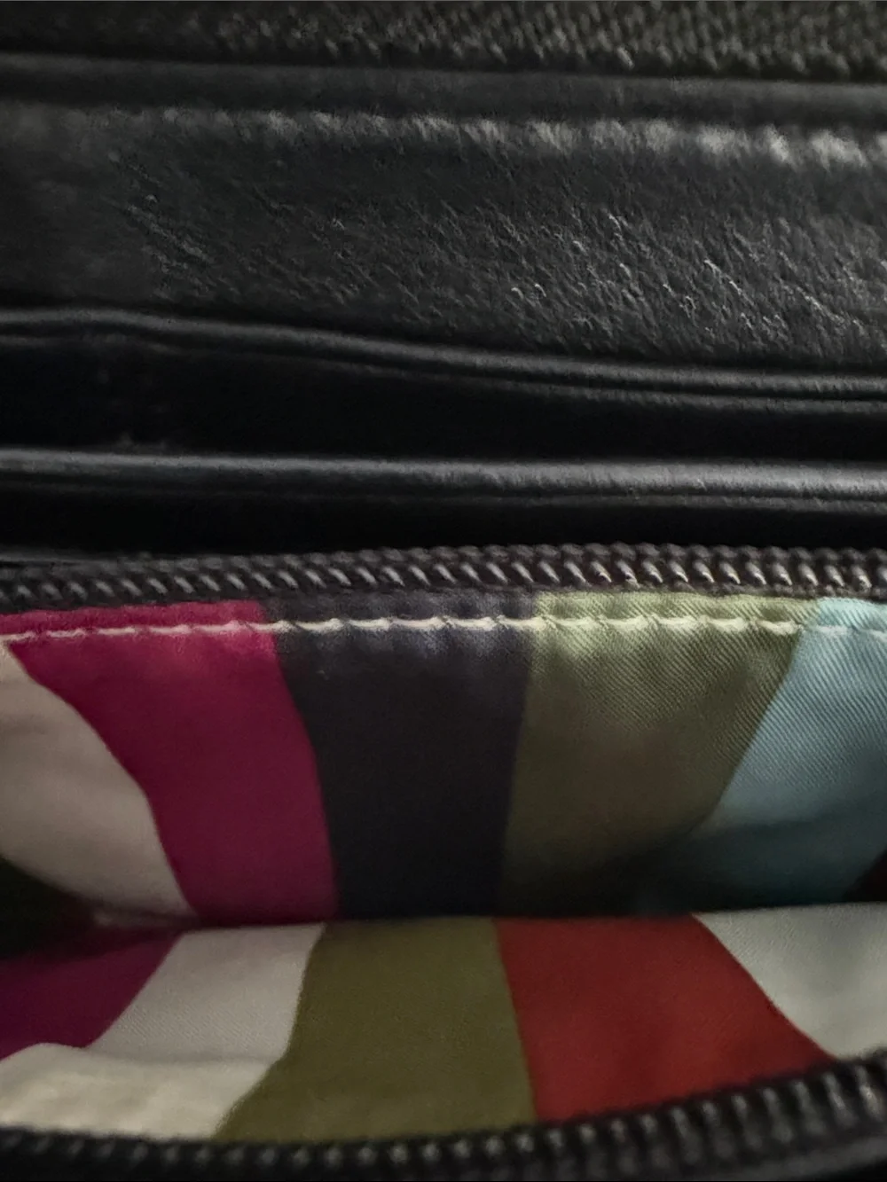 Coach Legacy Black Signature Zip Wallet with Metallic Stripe