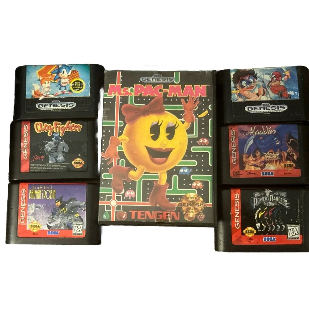Vtg Lot of 7 Sega Genesis Game Cartridges Batman And Robin Chiki Chiki Boys More