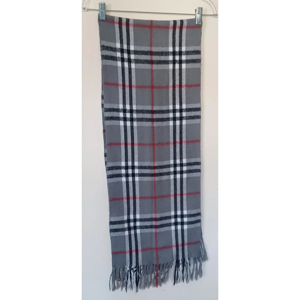 Gray Plaid Fringe Unisex Scarf‎ Winter Wrap Classic Preppy Heritage Cozy 66x12