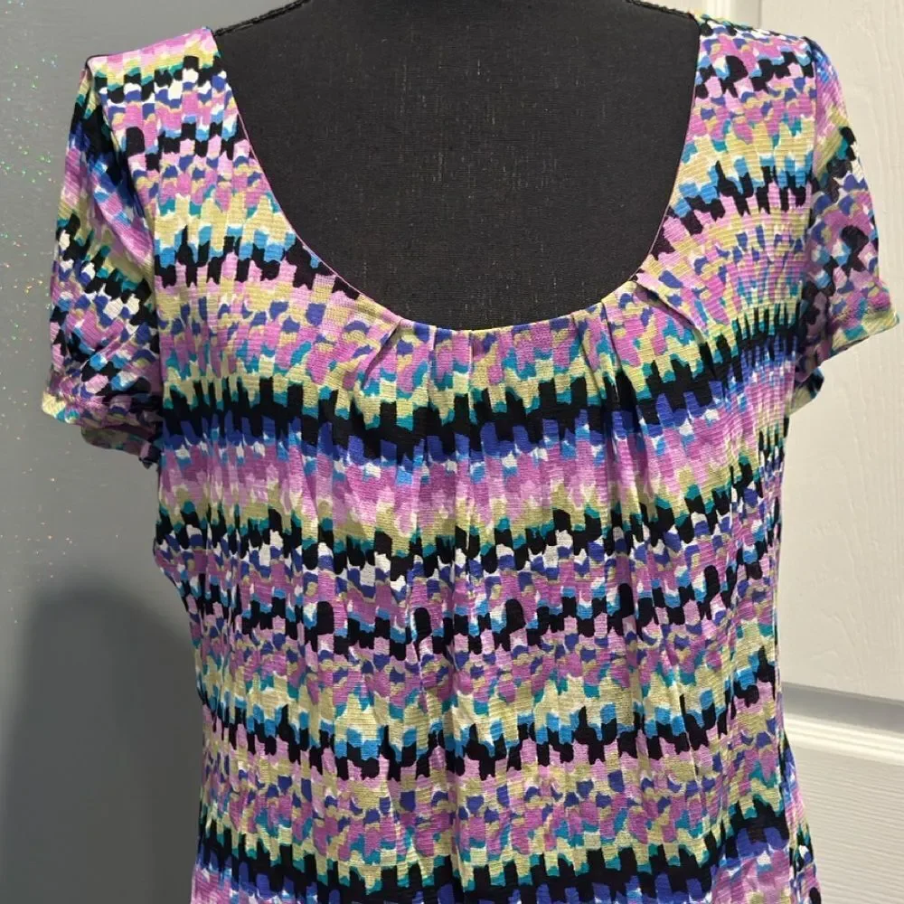 Axcess Purple and Black Patterned Short Sleeve Top