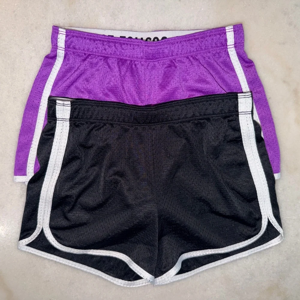 Justice Girls Athletic Shorts - Purple & Black with White Trim