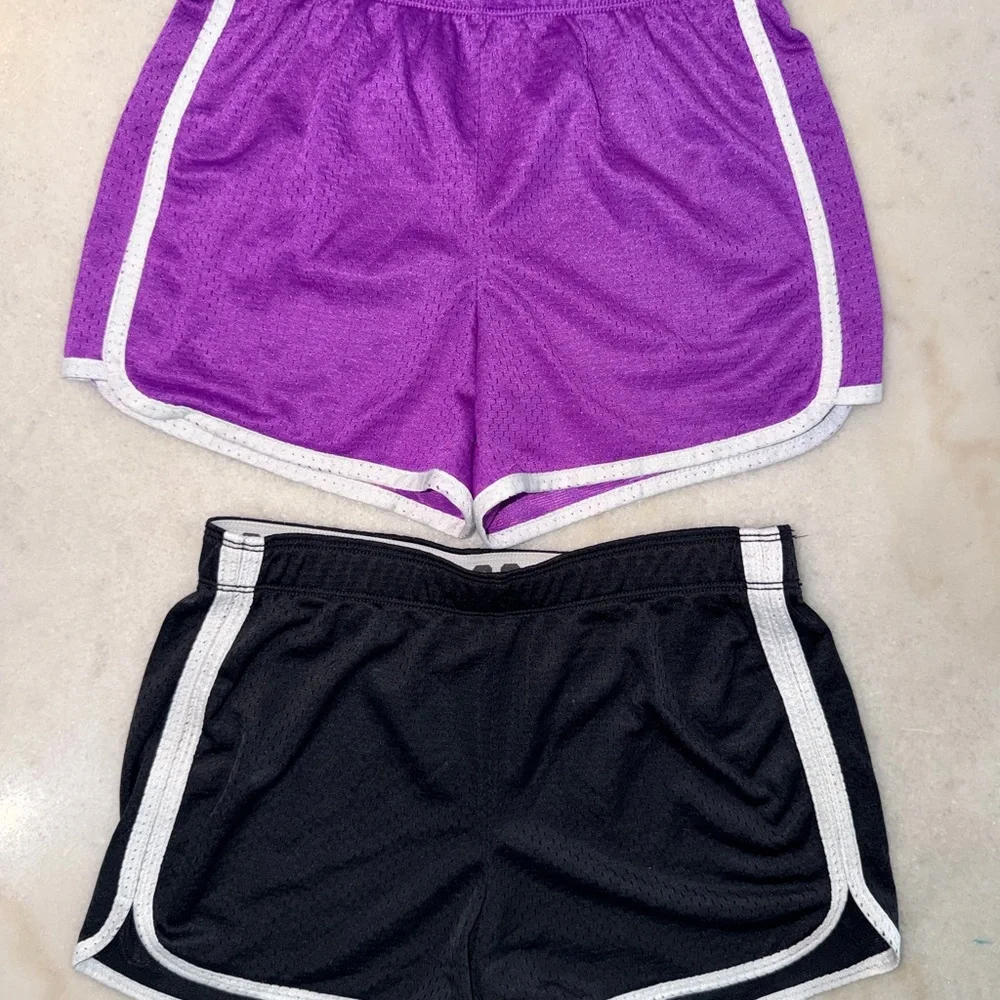 Justice Girls Athletic Shorts - Purple & Black with White Trim