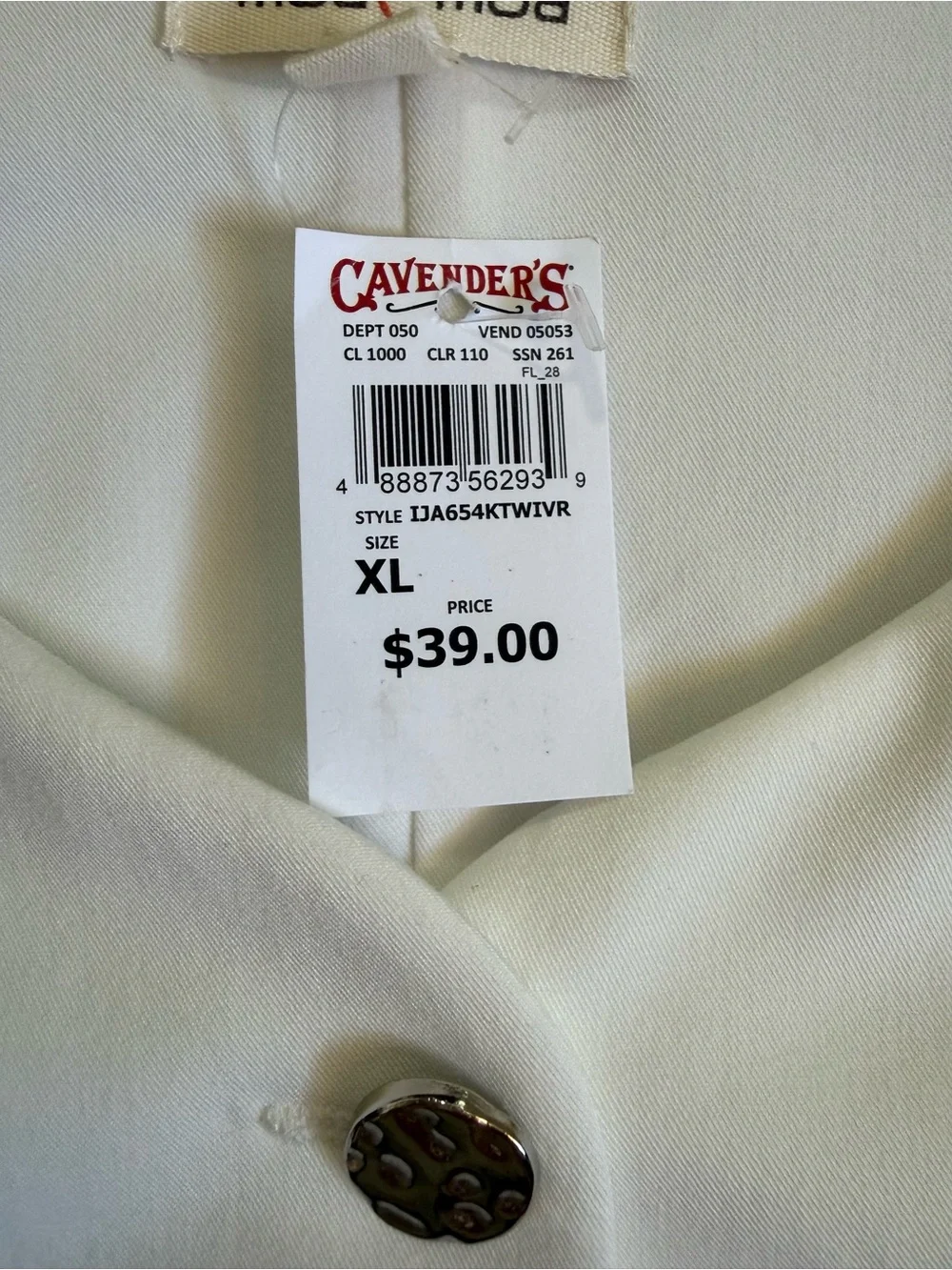 MOA MOA White Woven V-Neck Sleeveless Button Front Vest Women Regular XL