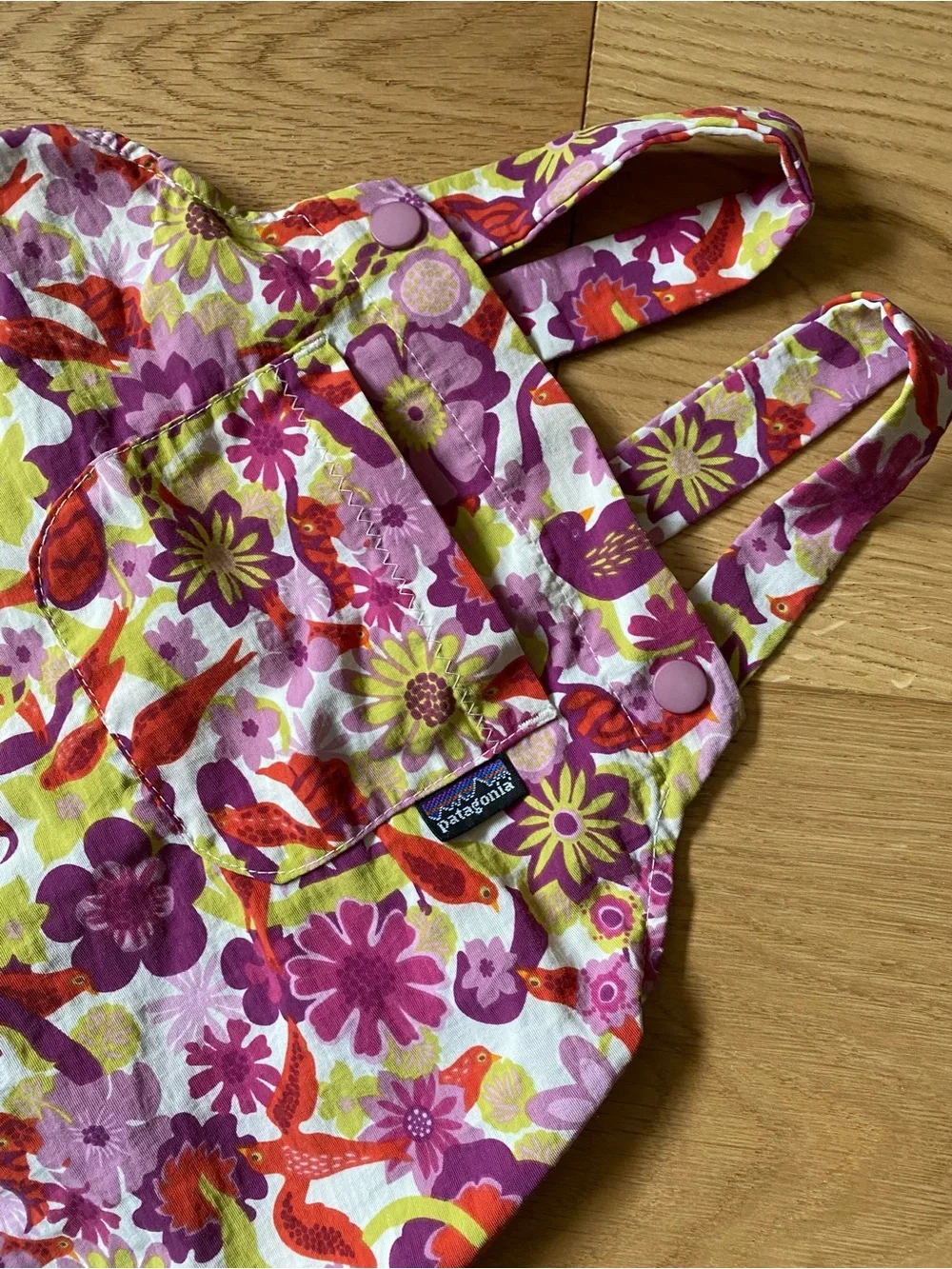 Patagonia Pink & Purple Floral Bird Bib Overalls