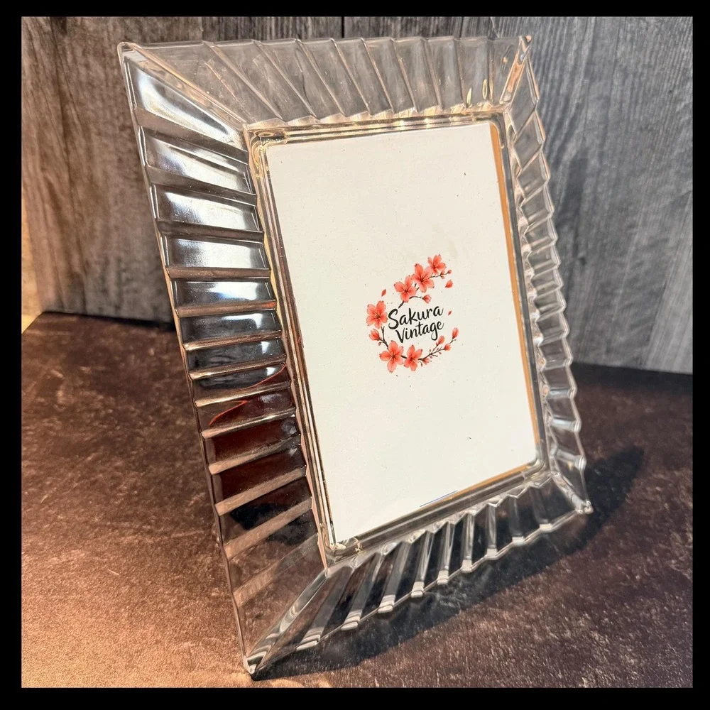 Vintage Lead Crystal Sunburst Picture Frame 5x7 Cut Crystal Tabletop Frame 1990s