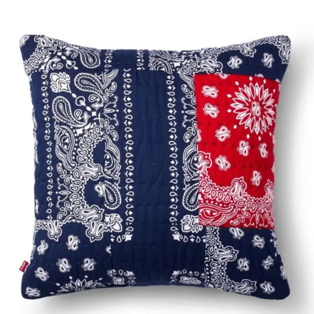 Levi's Patchwork Bandana Print Throw Pillow Blue
