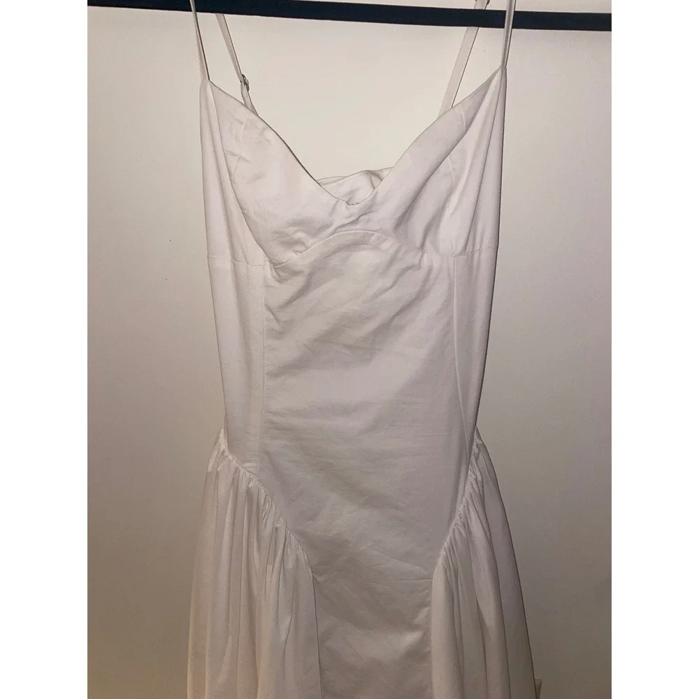 Babyboo Fashion White Corset Lace Up Back Midi Dress XS Pleated Full Skirt Sweet