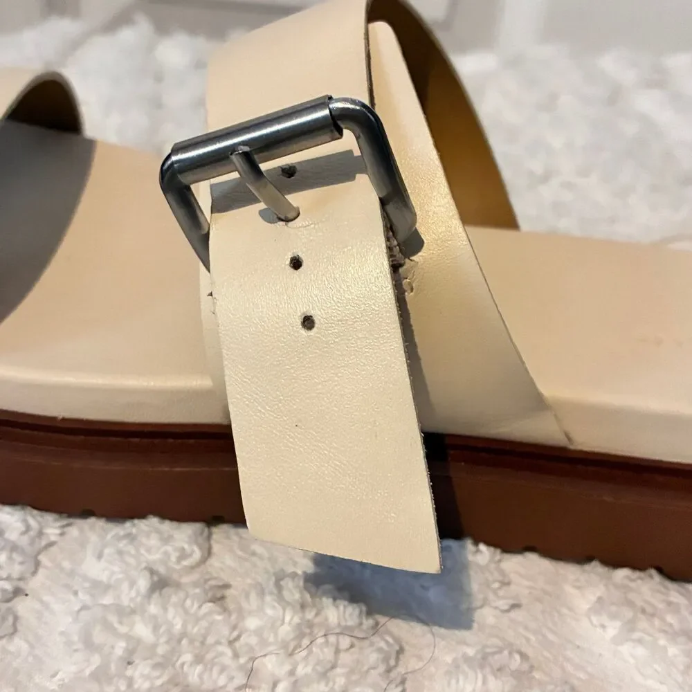 Madewell Dee Double Strap Cream Leather Chunky Sandals Size 9 Boho Hippie