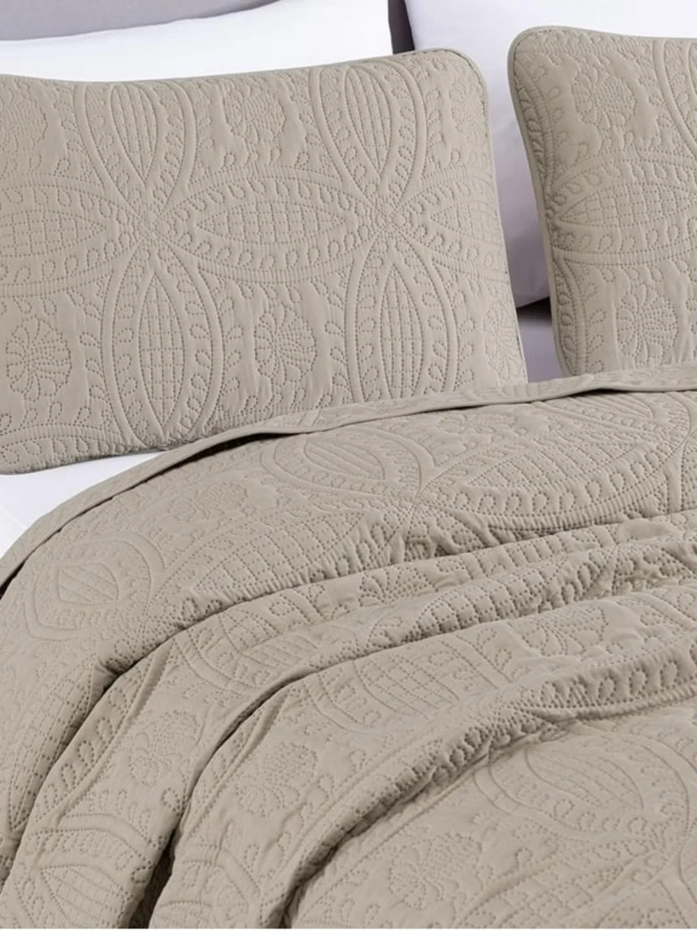 Neutral king 3 piece Quilted Bedspread Set - Taupe