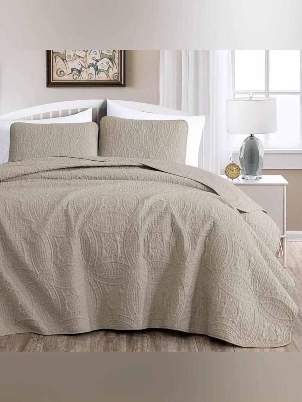 Neutral king 3 piece Quilted Bedspread Set - Taupe
