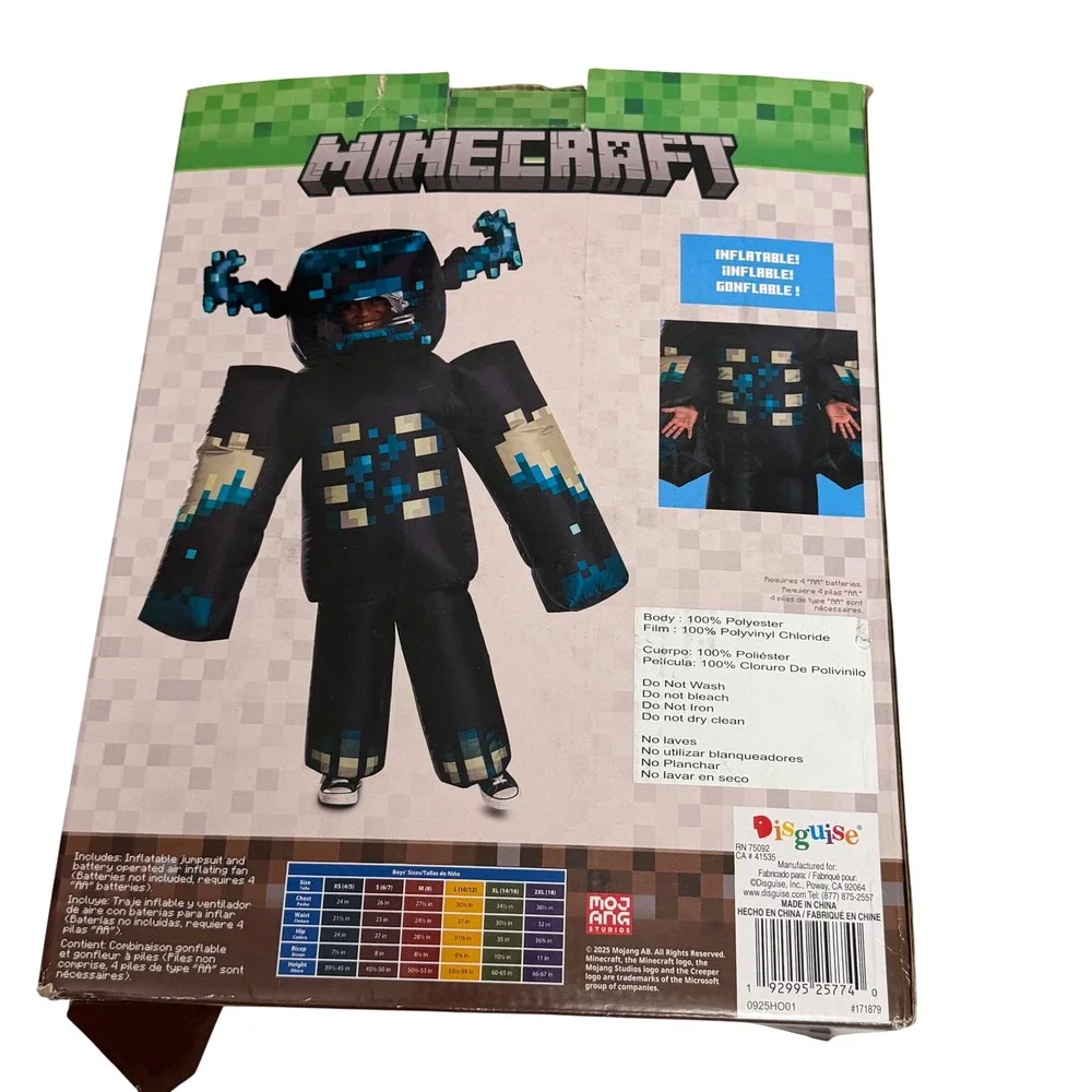 Minecraft Warden Inflatable Costume Kids One Size Disguise Video Game Halloween