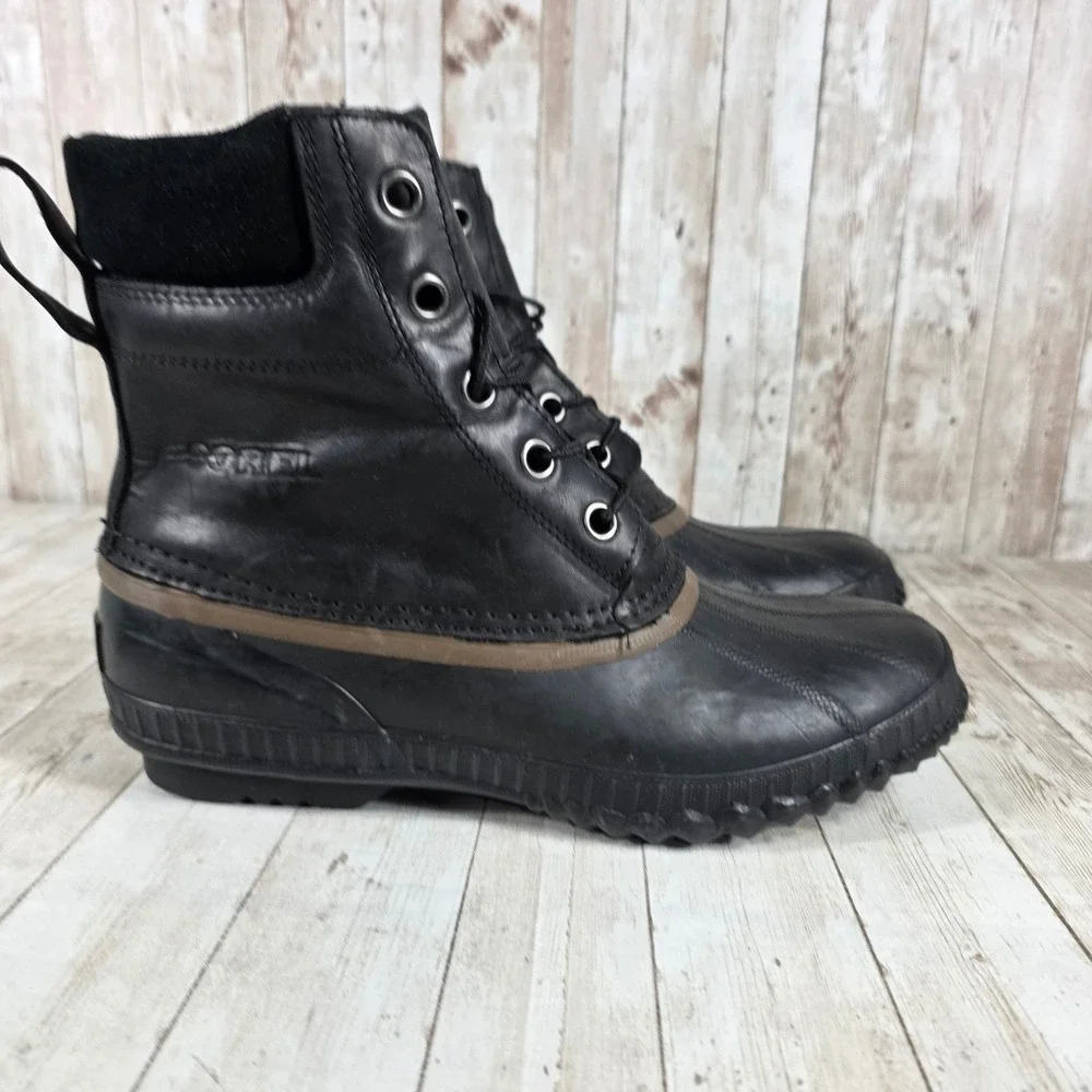 Sorel Men's‎ Black Leather Lace Up Duck Winter Snow Boots Waterproof Size 10
