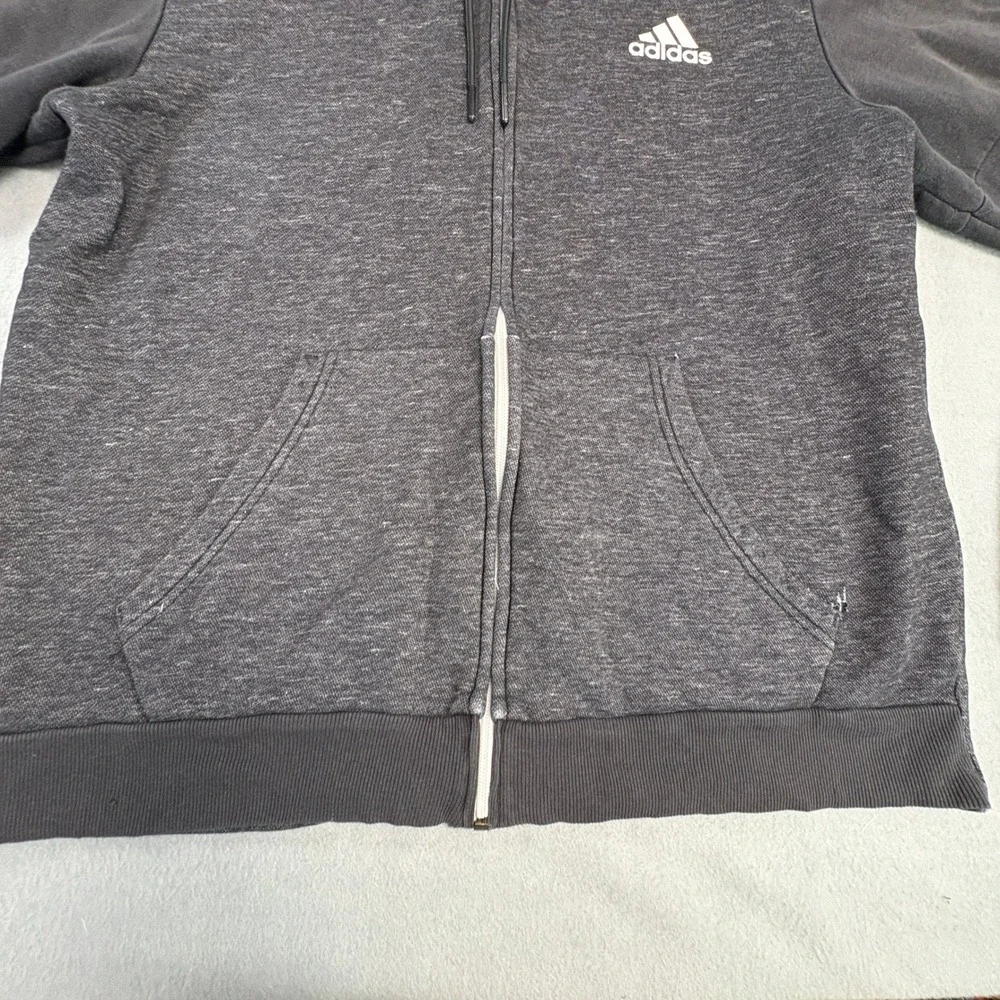 Adidas Mens Full Zip Hoodie Gray Heathered Sweatshirt Medium Striped Cuffs
