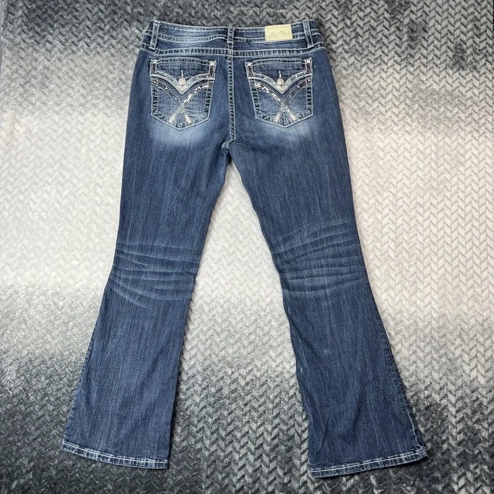 Miss Me Jeans Womens 34 Curvy Boot Rhinestone Embellished Flap Pocket W34 L 31