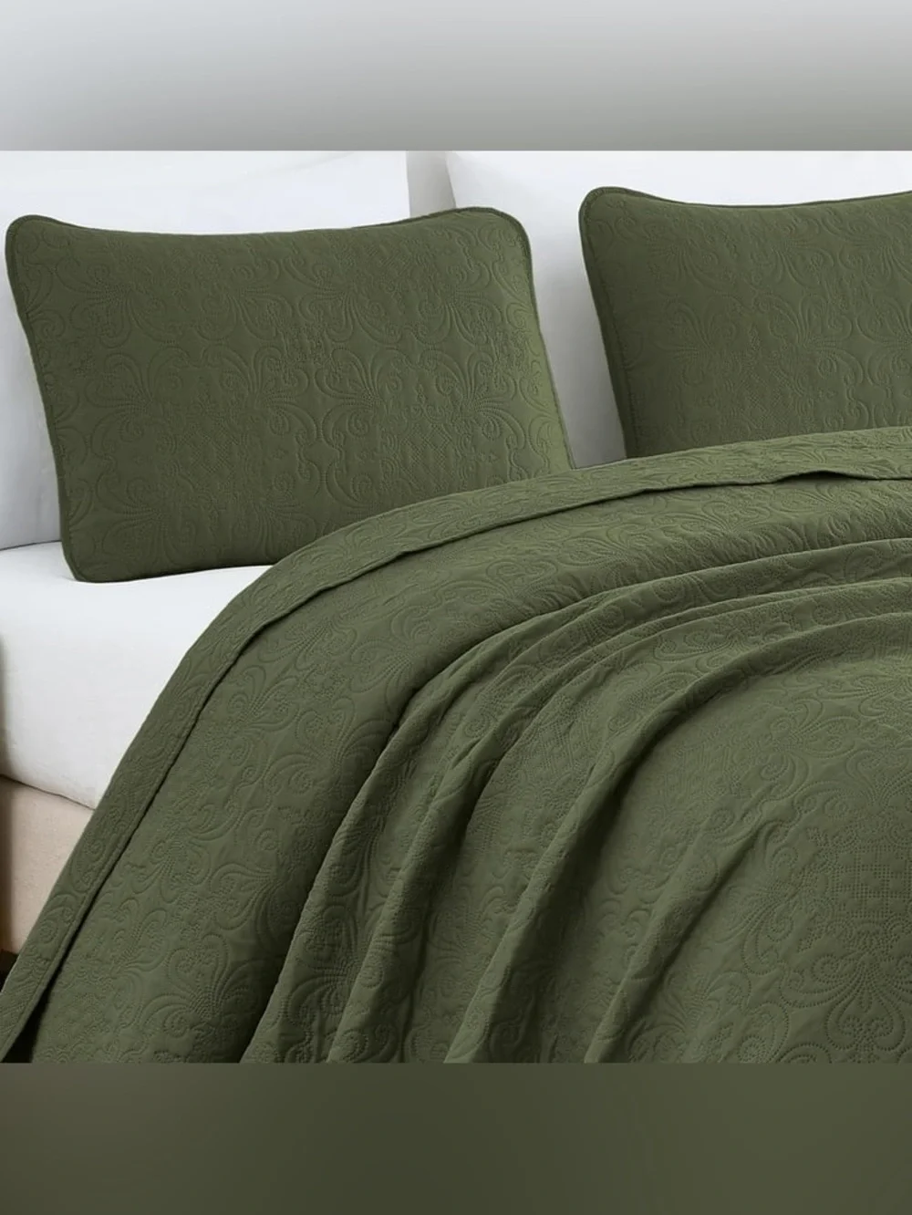 Olive Green Queen 3 piece Quilted Bedspread Set