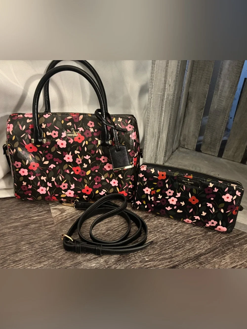 Kate Spade Cameron Street Boho Floral Small Lottie Satchel & Matching Wallet Set