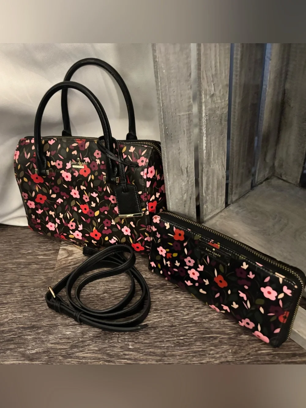 Kate Spade Cameron Street Boho Floral Small Lottie Satchel & Matching Wallet Set
