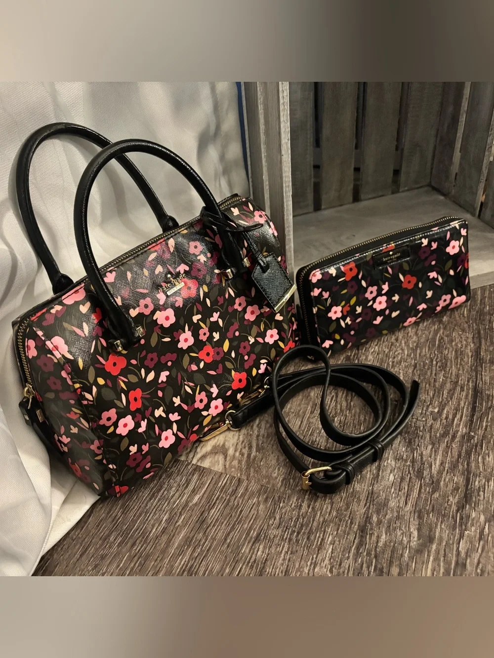 Kate Spade Cameron Street Boho Floral Small Lottie Satchel & Matching Wallet Set