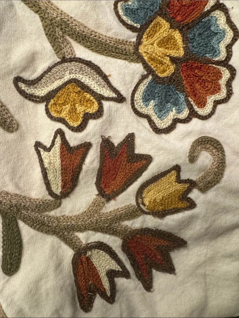 Embroidered Floral Cotton Pillow covers - Multicolor on Cream 20 x 20 (Set of 2)
