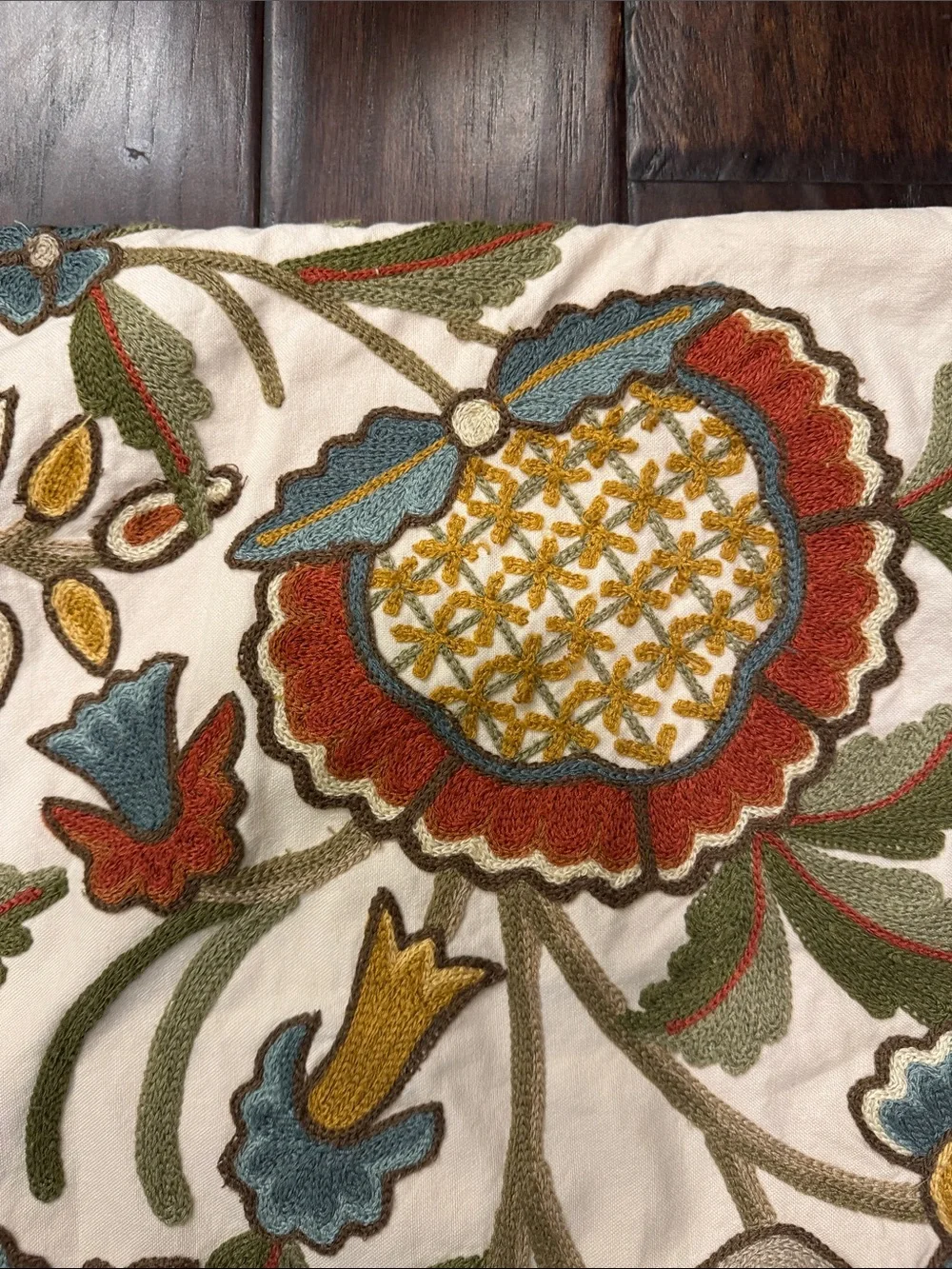 Embroidered Floral Cotton Pillow covers - Multicolor on Cream 20 x 20 (Set of 2)