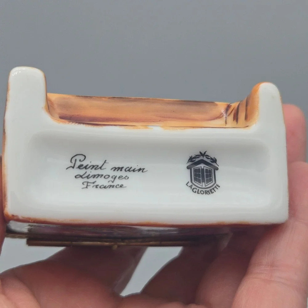 Vintage Limoges Trinket Box Piano Cat Candelabra Ballerina La Gloriette Painted